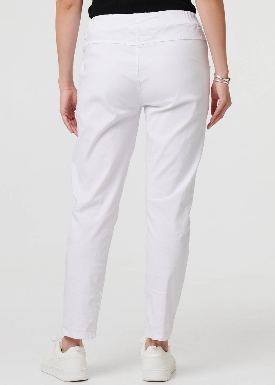 Izabel London White Drawstring Tie Waist Tapered Trousers