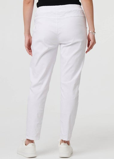 Izabel London White Drawstring Tie Waist Tapered Trousers
