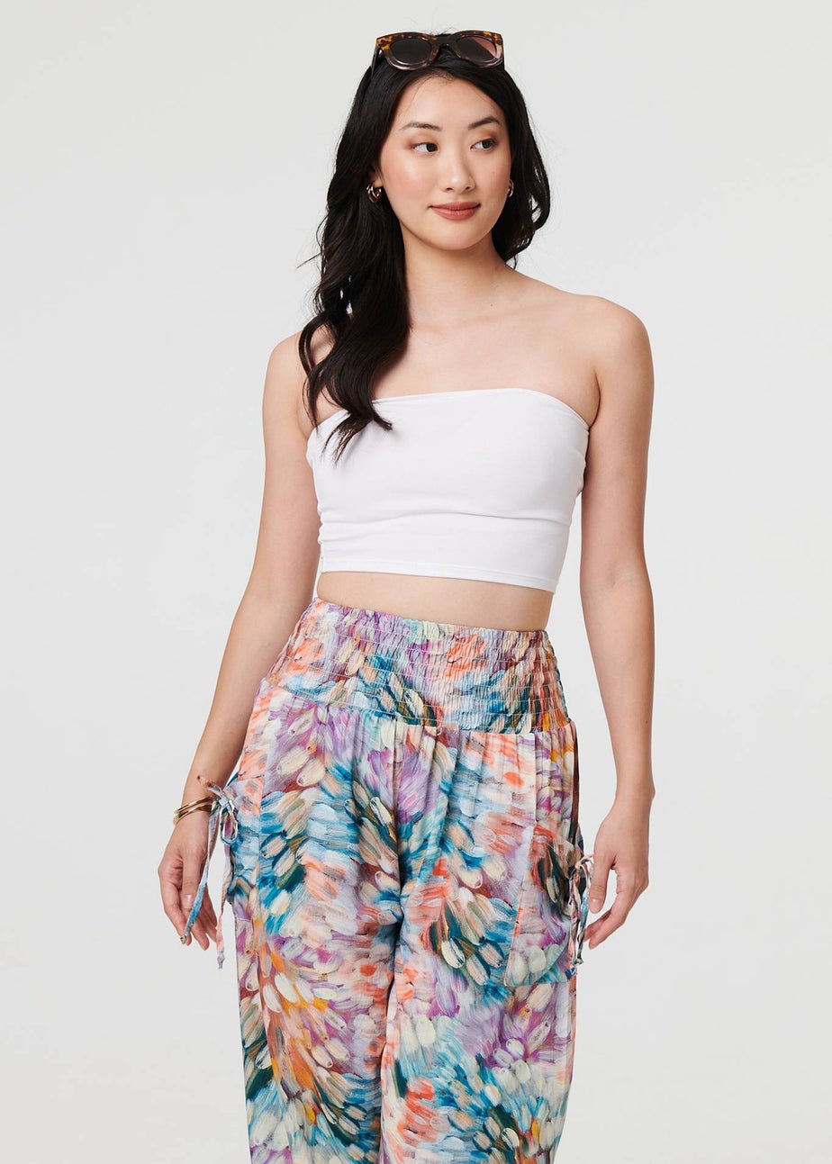 Izabel London Blue Printed High Waist Shirred Harem Pants