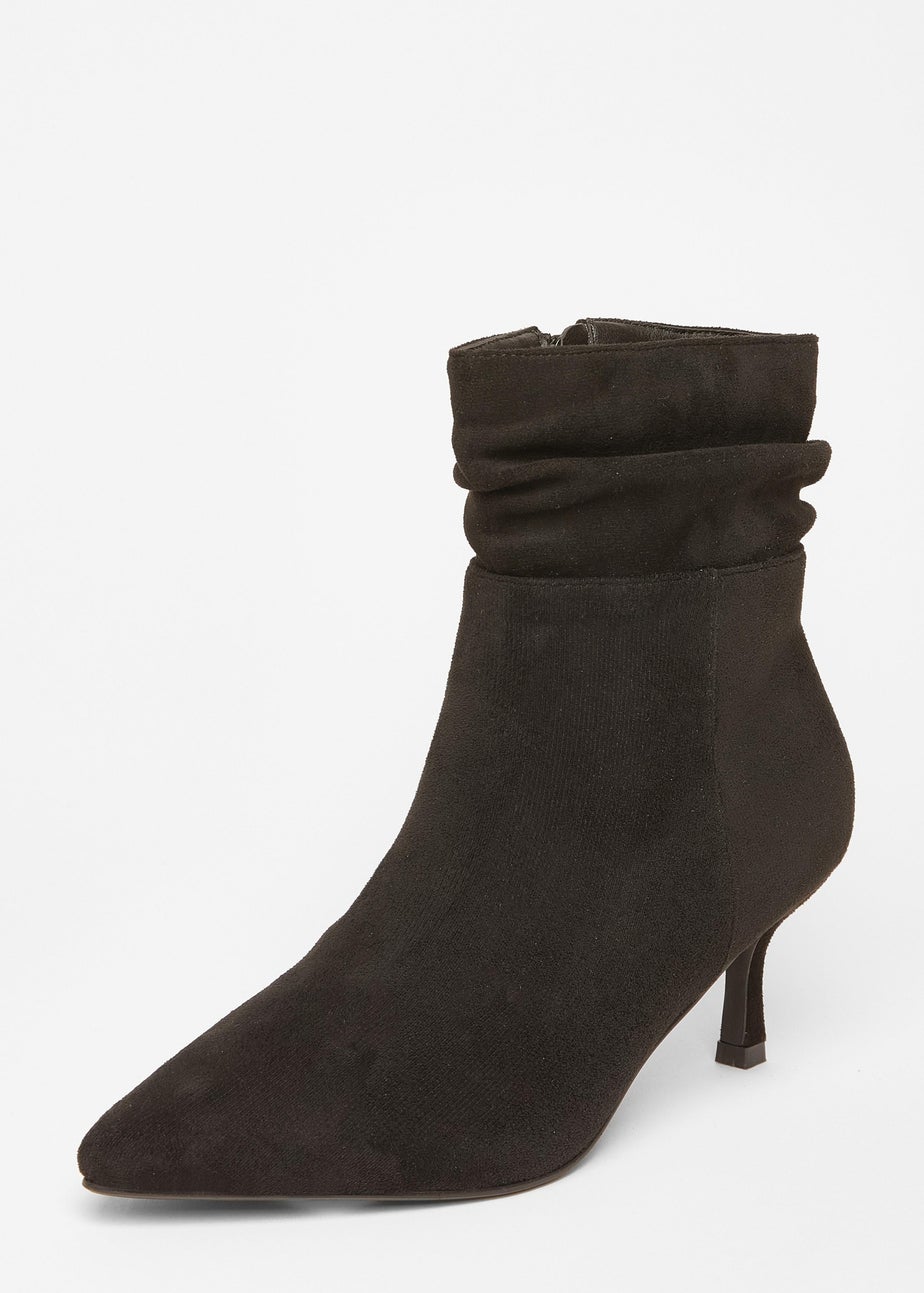 Quiz Black Faux Suede Heeled Ankle Boots