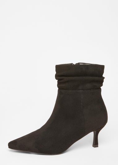 Quiz Black Faux Suede Heeled Ankle Boots