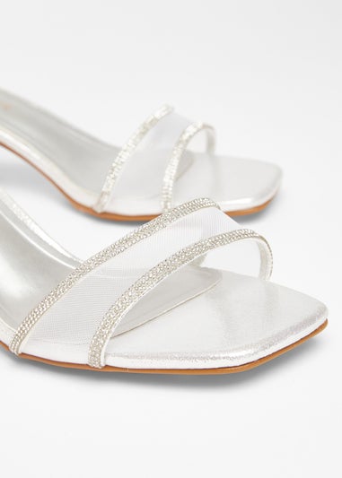Quiz Silver Wide Fit Mesh Front Heeled Sandals