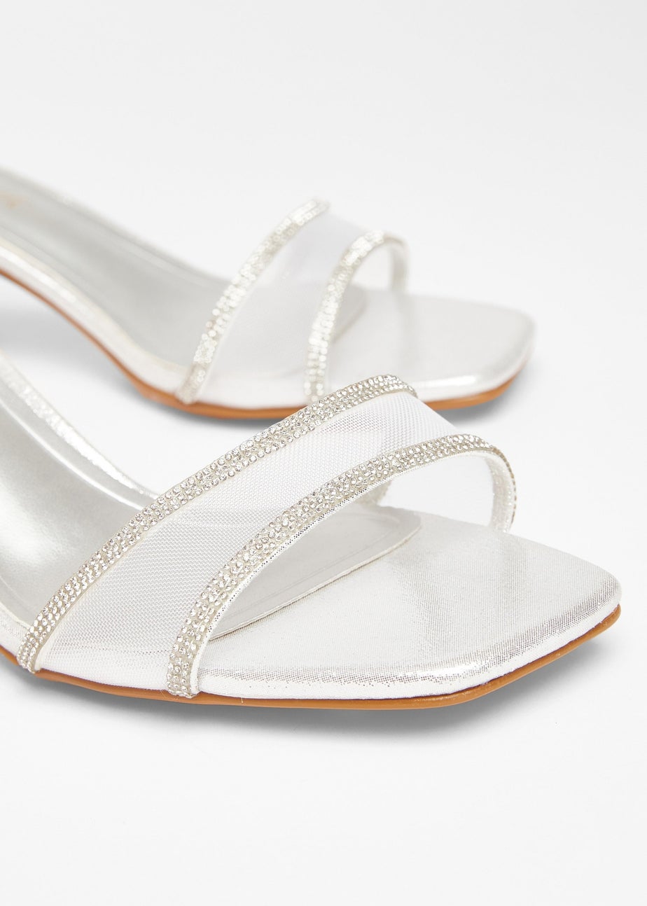 Quiz Silver Wide Fit Mesh Front Heeled Sandals