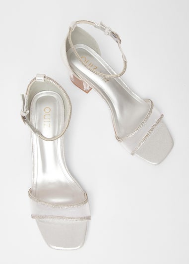 Quiz Silver Wide Fit Mesh Front Heeled Sandals