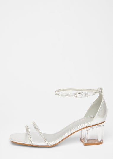 Quiz Silver Wide Fit Mesh Front Heeled Sandals