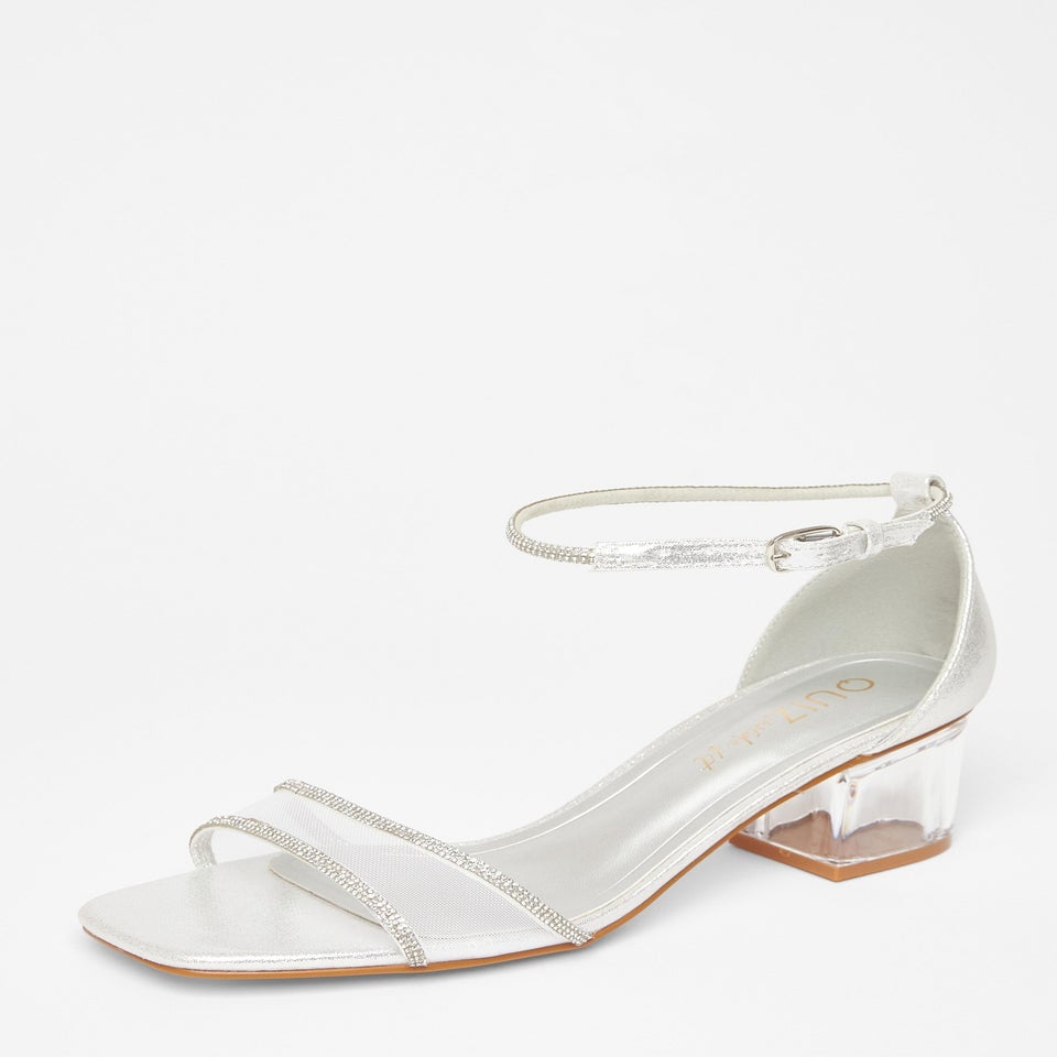Quiz Silver Wide Fit Mesh Front Heeled Sandals