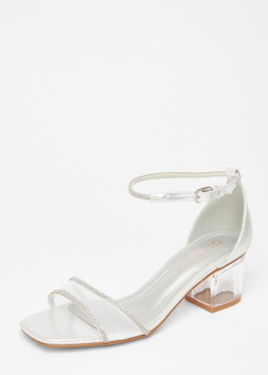 Quiz Silver Wide Fit Mesh Front Heeled Sandals