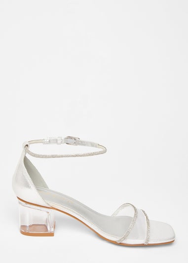 Quiz Silver Wide Fit Mesh Front Heeled Sandals