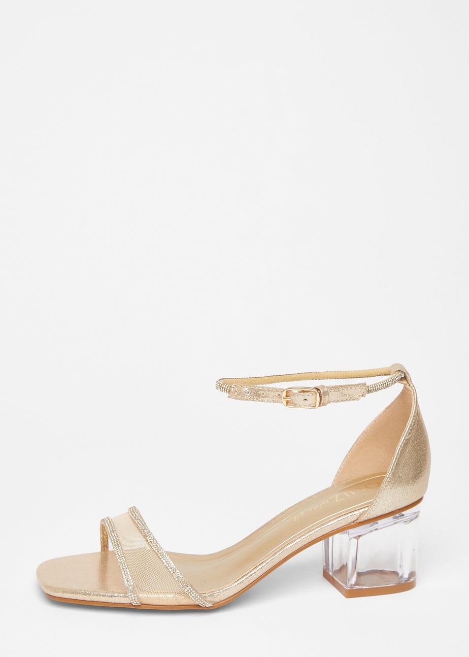 Quiz Gold Wide Fit Mesh Front Heeled Sandals