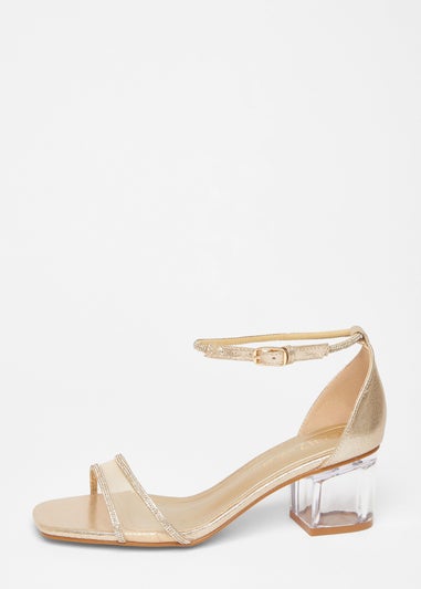 Quiz Gold Wide Fit Mesh Front Heeled Sandals