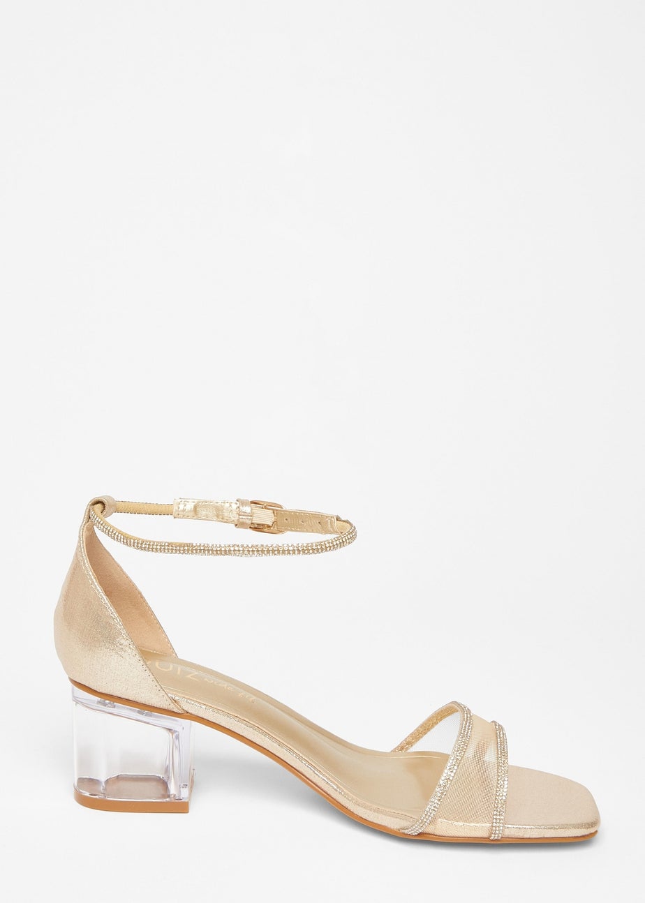 Quiz Gold Wide Fit Mesh Front Heeled Sandals