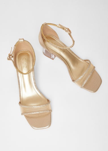 Quiz Gold Wide Fit Mesh Front Heeled Sandals