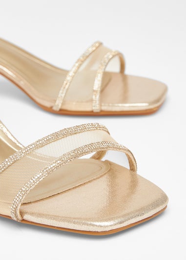 Quiz Gold Wide Fit Mesh Front Heeled Sandals
