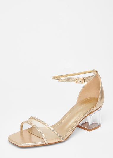 Quiz Gold Wide Fit Mesh Front Heeled Sandals
