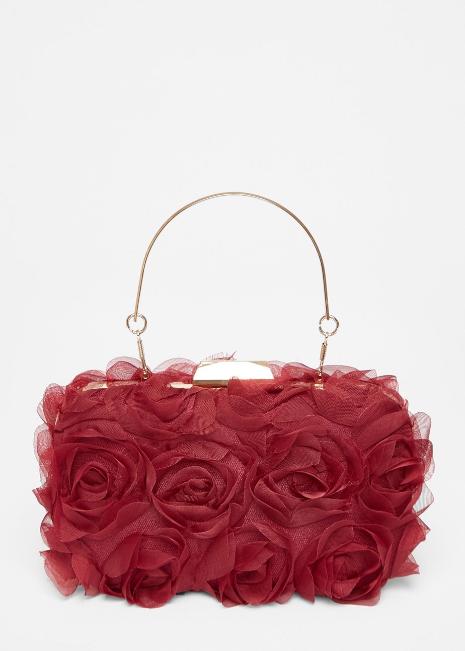 Quiz Burgundy Organza Rose Box Bag