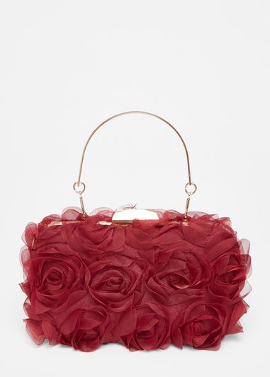 Quiz Burgundy Organza Rose Box Bag