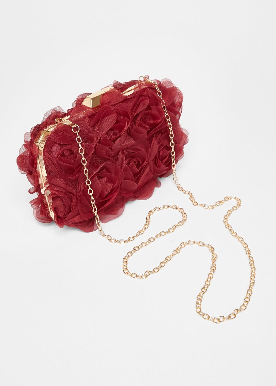 Quiz Burgundy Organza Rose Box Bag