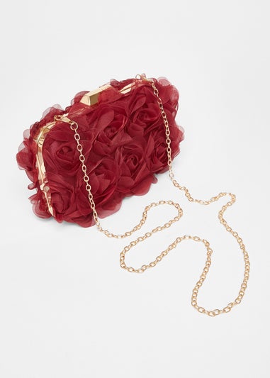 Quiz Burgundy Organza Rose Box Bag
