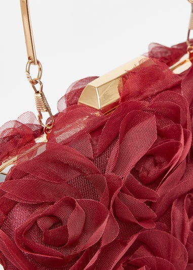 Quiz Burgundy Organza Rose Box Bag