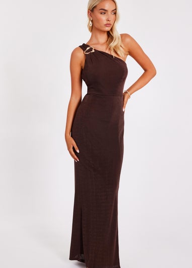Quiz Brown One Shoulder Maxi Dress