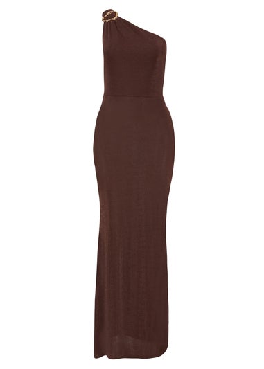 Quiz Brown One Shoulder Maxi Dress