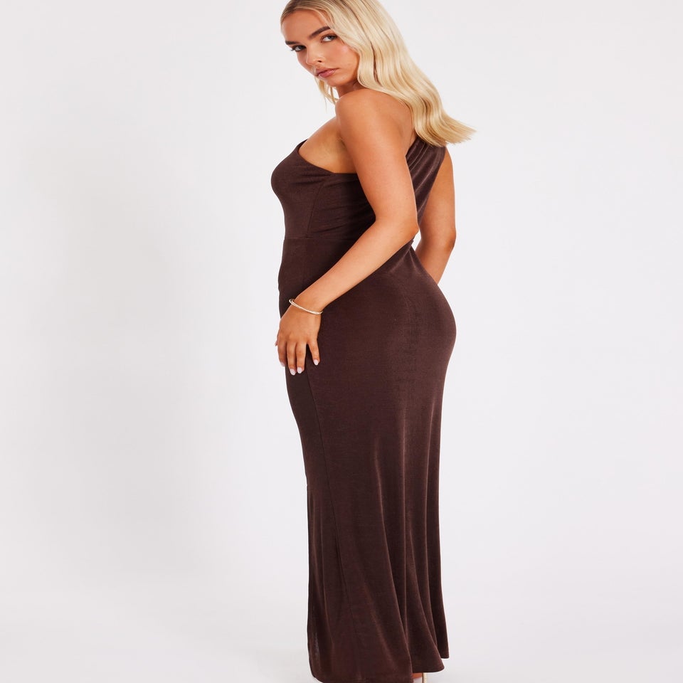 Quiz Brown One Shoulder Maxi Dress