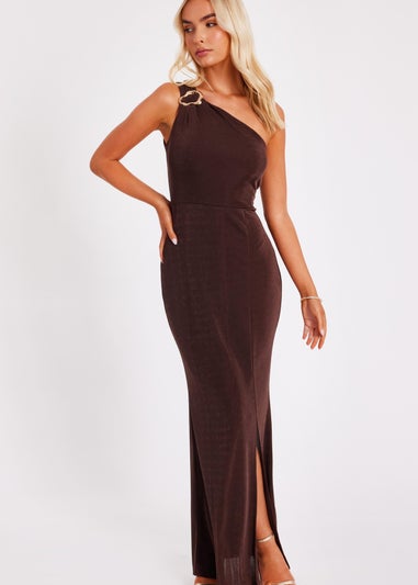 Quiz Brown One Shoulder Maxi Dress