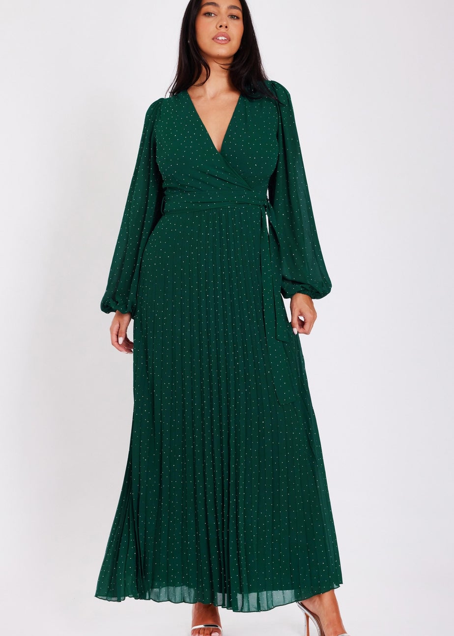 Quiz Green Embellished Chiffon Maxi Dress