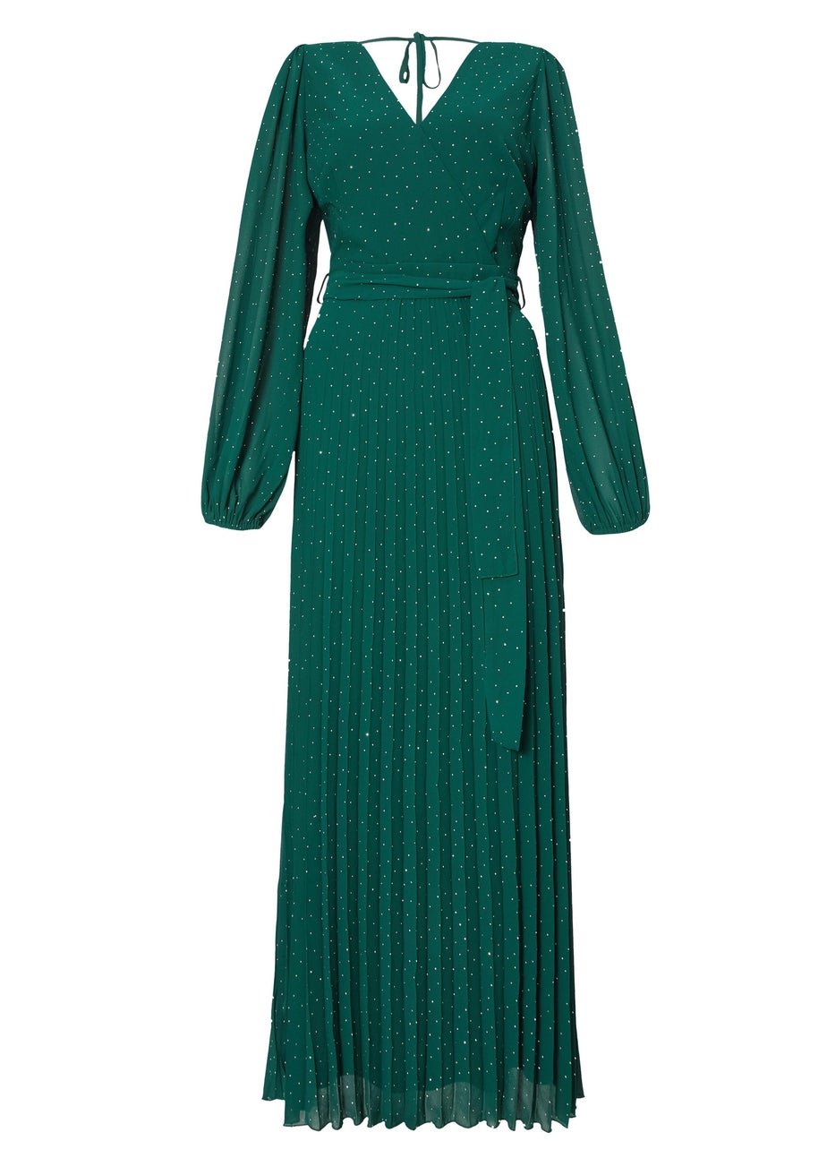 Quiz Green Embellished Chiffon Maxi Dress