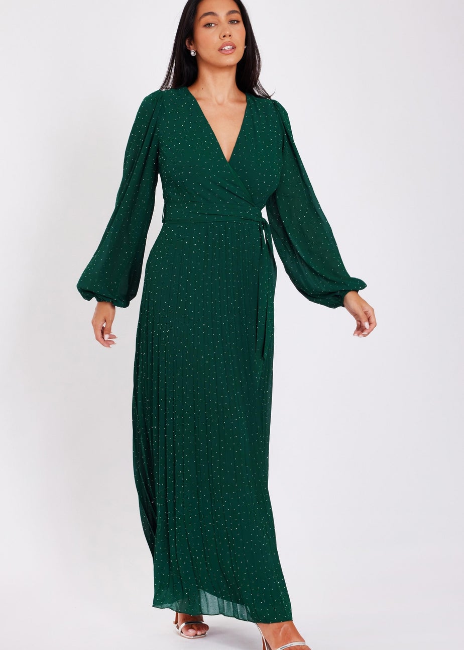 Quiz Green Embellished Chiffon Maxi Dress