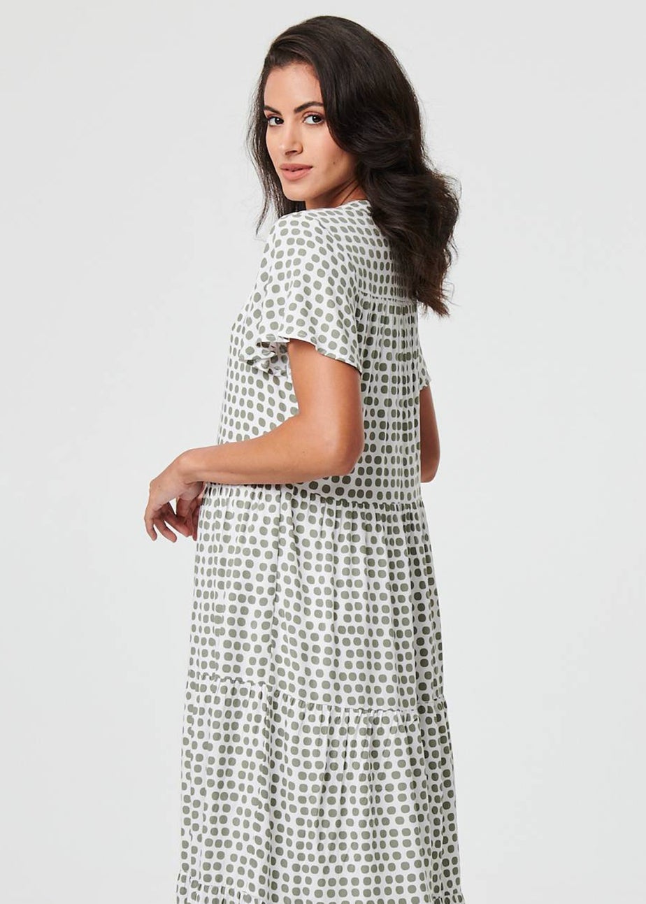 Izabel London Sage Printed Short Sleeve Relaxed Midi Dress