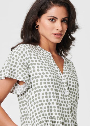 Izabel London Sage Printed Short Sleeve Relaxed Midi Dress