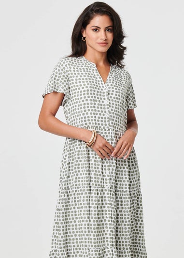 Izabel London Sage Printed Short Sleeve Relaxed Midi Dress