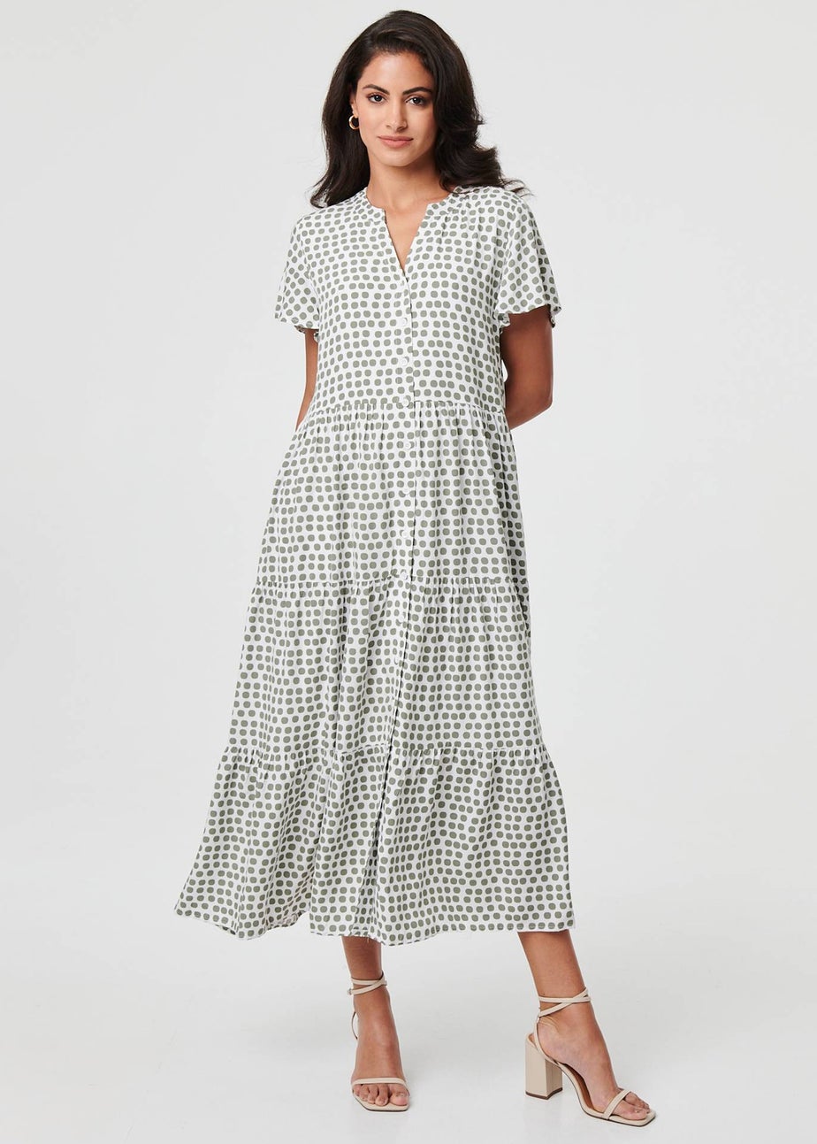 Izabel London Sage Printed Short Sleeve Relaxed Midi Dress