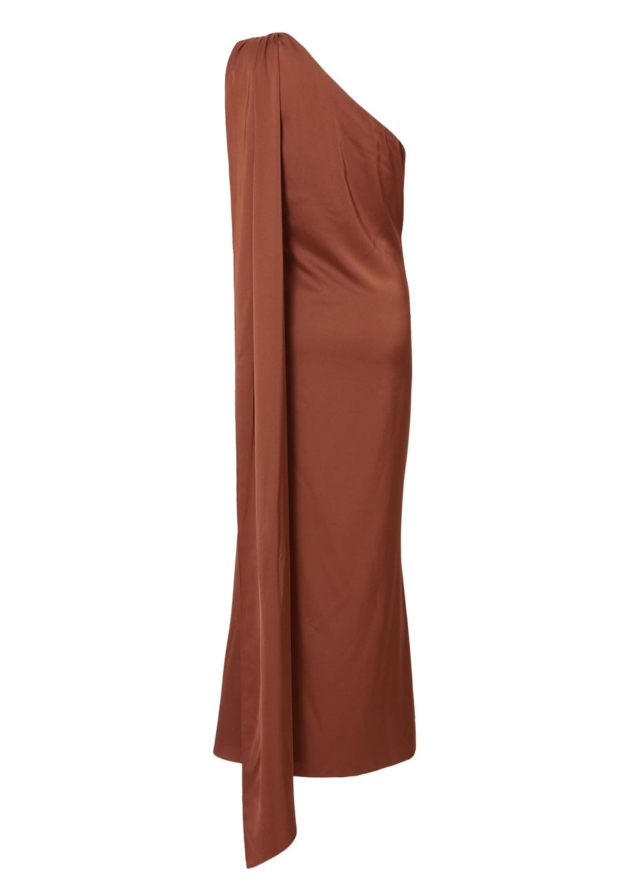 Quiz Brown Satin Wrap Neck Midaxi Dress