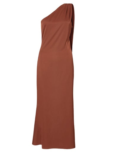Quiz Brown Satin Wrap Neck Midaxi Dress