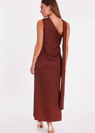 Quiz Brown Satin Wrap Neck Midaxi Dress