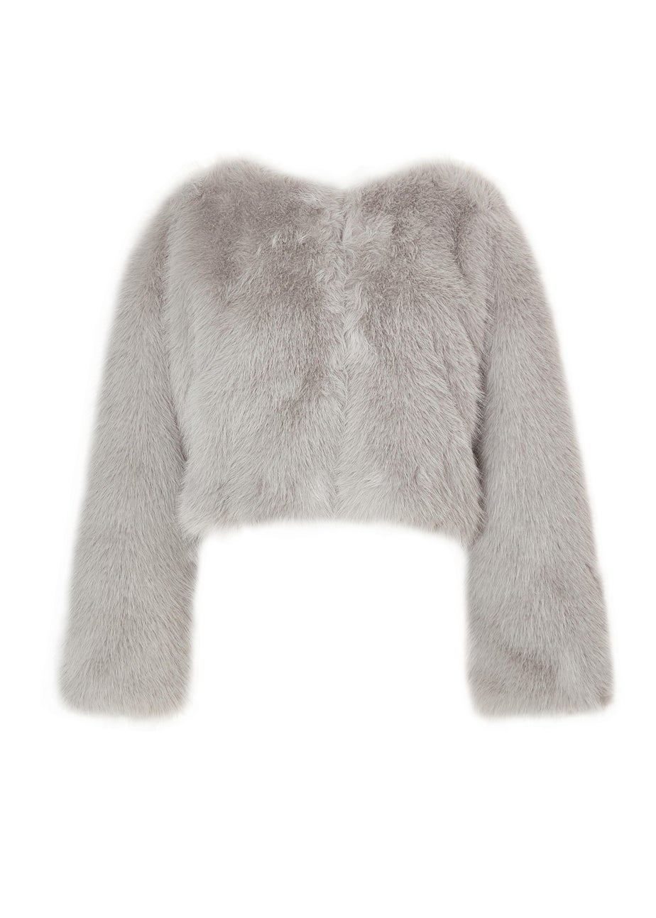 Quiz Grey Collarless Faux Fur Jacket