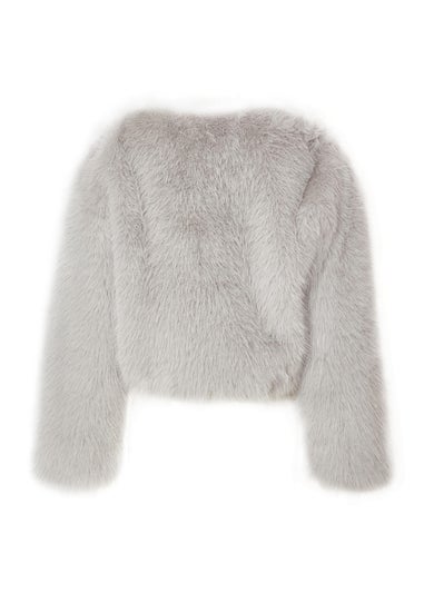 Quiz Grey Collarless Faux Fur Jacket