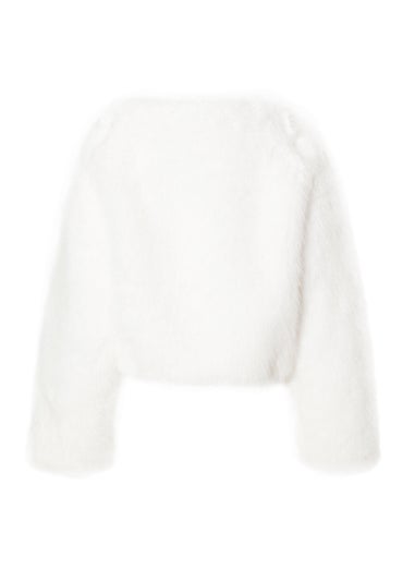 Quiz White Collarless Faux Fur Jacket