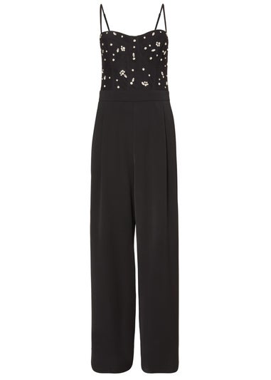 Quiz Black Embellished Mesh Bodice Jumpsuit