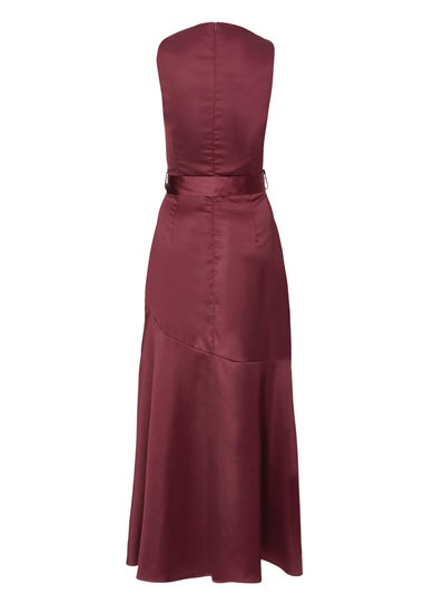 Quiz Burgundy Satin Dip Hem Midaxi Dress