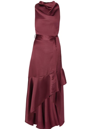Quiz Burgundy Satin Dip Hem Midaxi Dress