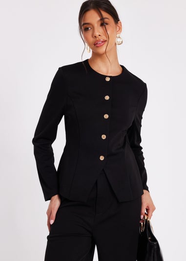 Quiz Black Button Front Jacket