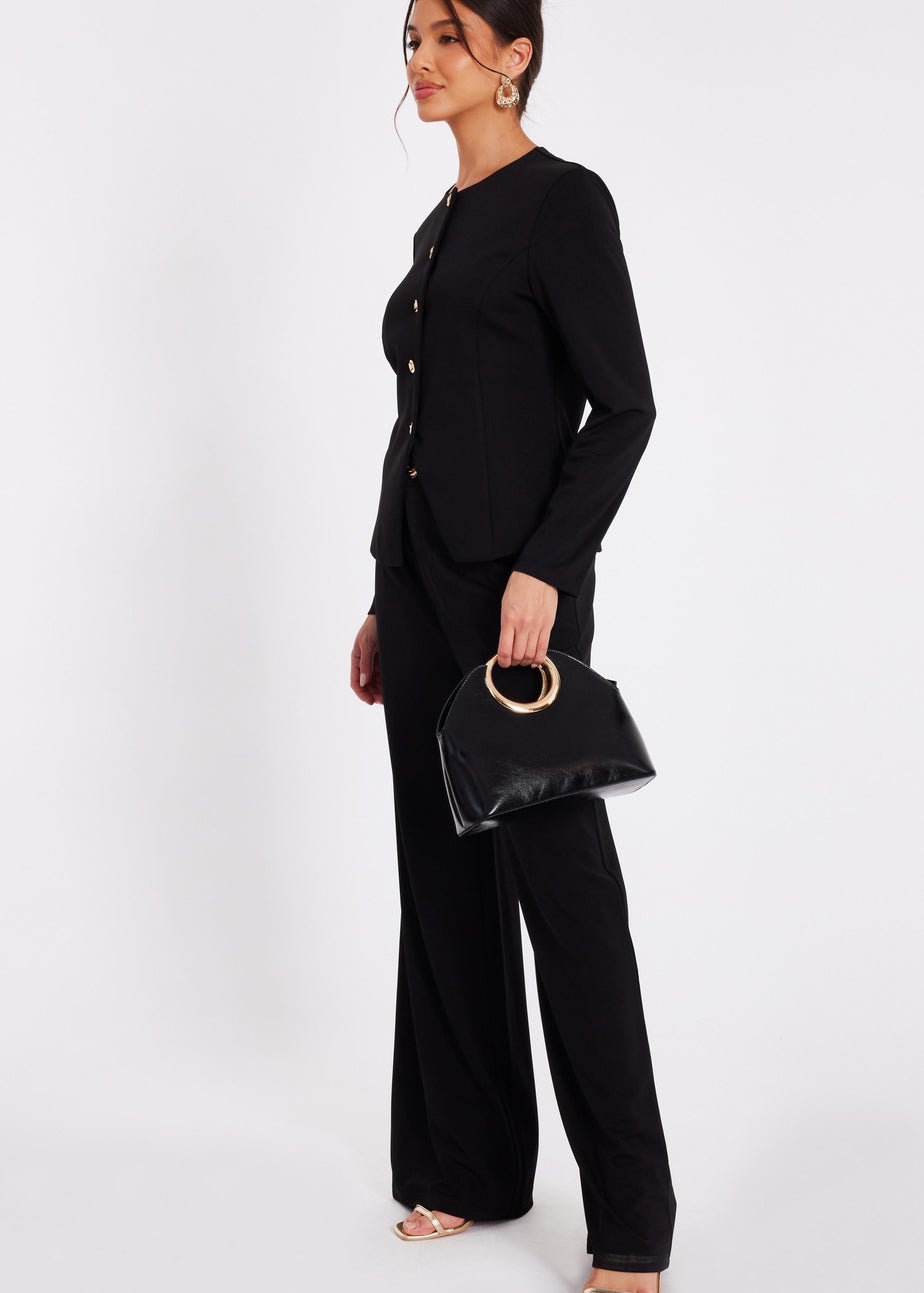 Quiz Black Button Front Jacket