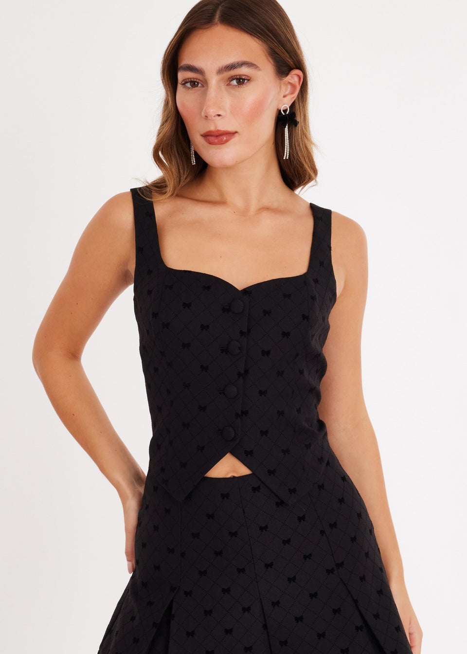 Quiz Black Bow Detail Waistcoat