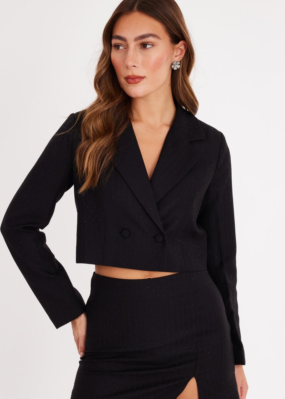 Quiz Black Diamante Cropped Blazer