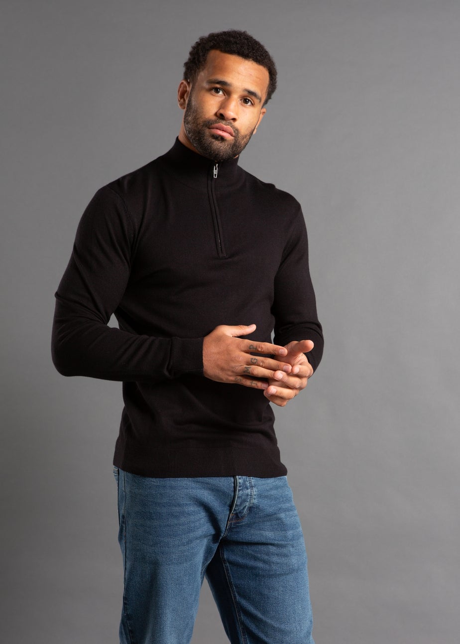 French Connection Black 1/2 Zip Knitted Jumper