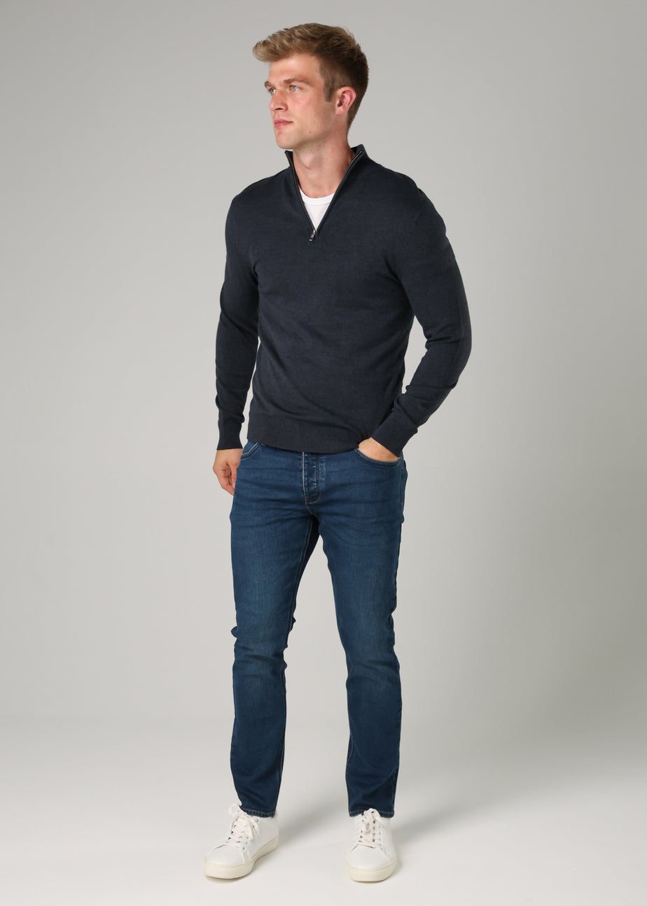 French Connection Dark Blue 1/2 Zip Knitted Jumper