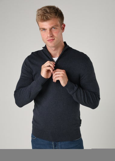 French Connection Dark Blue 1/2 Zip Knitted Jumper